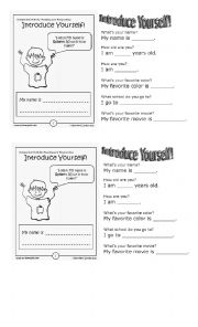 English Worksheet: INTRODUCE YOURSELF