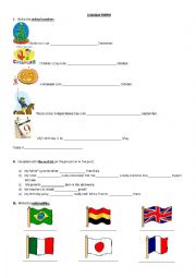 English Worksheet: Language review - ordinal numbers, nationalities, verb BE, question words