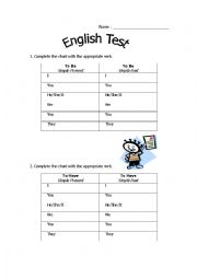 English Worksheet: to Be to Have Simple Present/Past