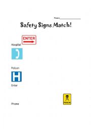 English Worksheet: Safety Sign Match