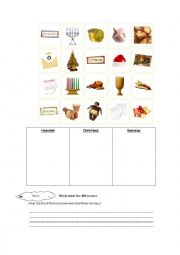 English Worksheet: Kwanzaa, hanuka and christmas