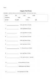 English Worksheet: Irregular Past Tense worksheet