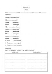 English Worksheet: to be - countable / uncountable - some / any - prepositions of place