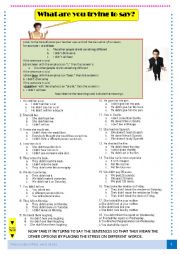 English Worksheet: What are you trying to say? Word stress exercise - correcting information 