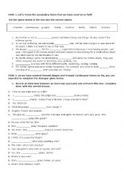 English Worksheet: Worksheet to revise vocabulary, present simple and continuous with a reading task