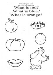 English Worksheet: What is red? What is blue?
