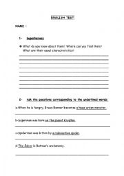 English Worksheet: Test Superheroes  + the 2 presents