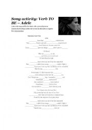 English Worksheet: Song to work verb tobe and pronouns_Someone like you - Adele
