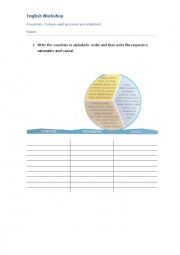 English Worksheet: Countries, Colours and personal presentation!