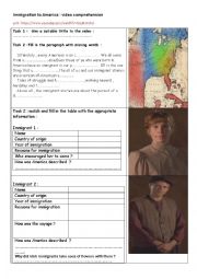 English Worksheet: immigratio to America video comprehension and testimony of a german and irish immigrants