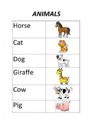 English Worksheet: Learning Animal Names