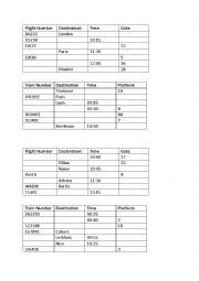 English Worksheet: Plane and Train Timetables - Time, Alphabet, Numbers