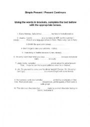 English Worksheet: Present simple vs. present continuous