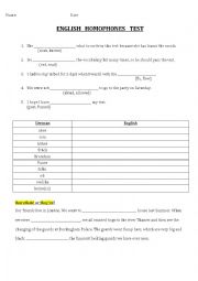 English Worksheet: English Homophones Test