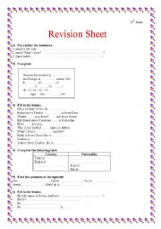 revision worksheet for 6th form