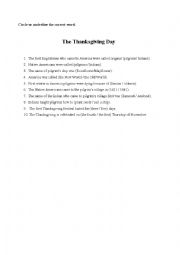 English Worksheet: The Thanksgiving day