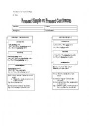 English Worksheet: Summary Simple Present and Present Continuous
