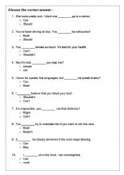 English Worksheet: Modal verbs