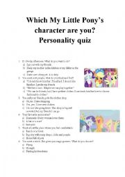 English Worksheet: Which My Little Ponys character are you? Personality quiz