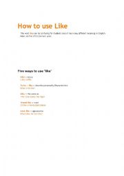 English Worksheet: how to use like