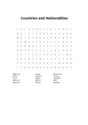 English Worksheet: Countries and Nationalities word search