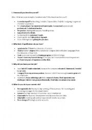 English Worksheet: Question - Answer at Job Interview