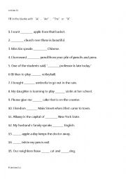 English Worksheet: Simple Articles