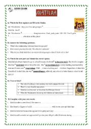 Worksheet for film Matilda on Roald Dahl