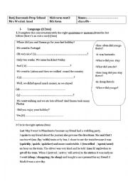 English Worksheet: test 8th grade