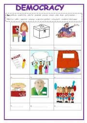 Democracy  vocabulary  2 pages and answer key included