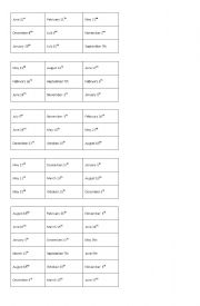 English Worksheet: Dates bingo