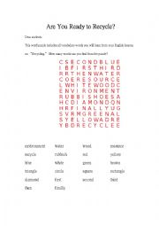 English Worksheet: Recycling-Crossword Game with Answers