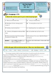 English Worksheet: English test 3    9th grade 