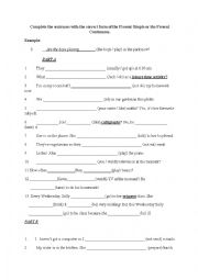 Present Continuous Present Simple Tenses Worksheet