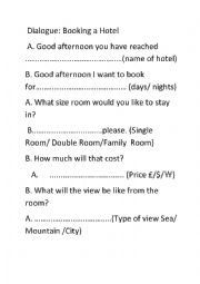 English Worksheet: dialogue for booking a hotel