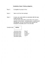 English Worksheet: Vocabulary Game - Finding categories