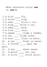 English Worksheet: Make sentences using can/cant.