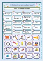English Worksheet: What would you take on a desert island vocabulary