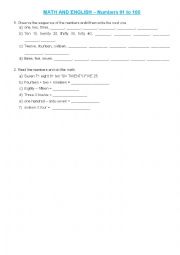 English Worksheet: MATH AND ENGLISH