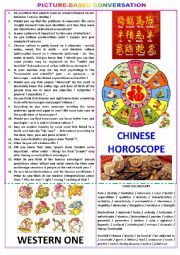 English Worksheet: Picture-based conversation : topic 93 - Chinese horoscope vs Western one.