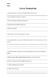 English Worksheet: Thanksgiving