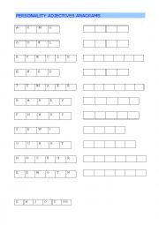 English Worksheet: PERSONALITY ADJECTIVES ANAGRAMS