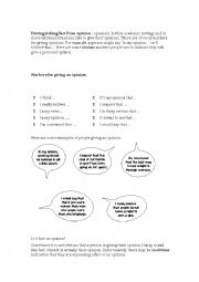 English Worksheet: Debate: Distinguishing facts from opinions.