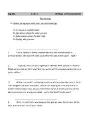English Worksheet: Writing a Personal Letter