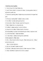 English Worksheet: articles