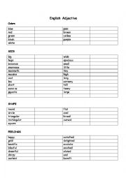 English Worksheet: English adjective