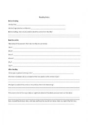 English Worksheet: Reding Notes