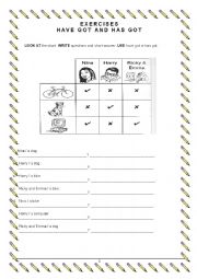 English Worksheet: Exercises - Have got, has got