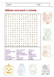 Halloween word search & colouring sheet.