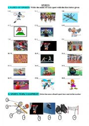 English Worksheet: Sports and sport equipment